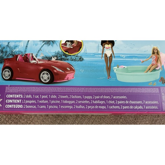 Barbie Playset with 2 Fashion Dolls, Convertible Toy Car & Pool - Picture 5 of 6